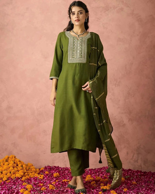 dharmkunj Embroidered Kurta, Trouser/Pant & Dupatta Set