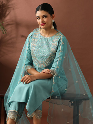 Jaipur Kurti Embroidered Kurta, Trouser/Pant & Dupatta Set