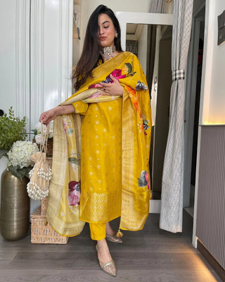 Yipsy Fashion Embroidered Kurta, Palazzo & Dupatta Set
