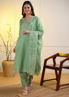 DSK Studio Embroidered Kurta, Trouser/Pant & Dupatta Set