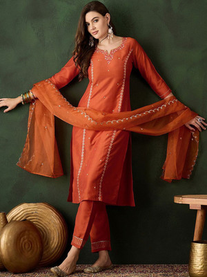 Tasrika Embroidered Kurta, Trouser/Pant & Dupatta Set