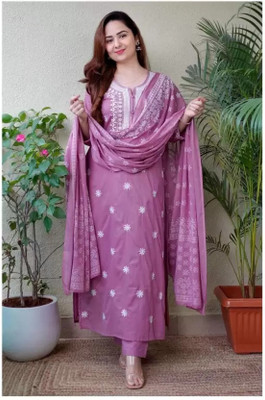 Kesar Creation Embroidered Kurta, Palazzo & Dupatta Set