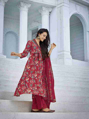 RAMESTH TEXTILE Printed, Floral Print Anarkali Kurta, Bottom & Dupatta Set