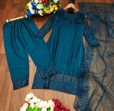 GJFIIVE Self Design, Embroidered Kurta, Palazzo & Dupatta Set