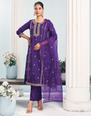 Tasrika Embroidered, Embellished Kurta, Salwar & Dupatta Set