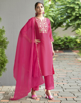 Skylee Embellished, Embroidered, Self Design Kurta, Trouser/Pant & Dupatta Set