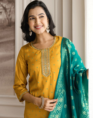 Tasrika Printed, Embellished, Embroidered Kurta, Trouser/Pant & Dupatta Set