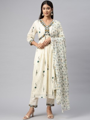 Readiprint Fashions Embroidered Kurta, Palazzo & Dupatta Set