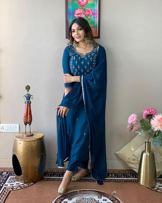 Siyu Creation Embroidered Kurta, Trouser/Pant & Dupatta Set