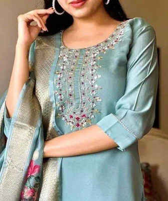 FARHATFASHION Embroidered Kurta, Trouser/Pant & Dupatta Set