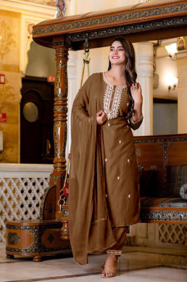 MKFASHION Embroidered Kurta, Trouser/Pant & Dupatta Set
