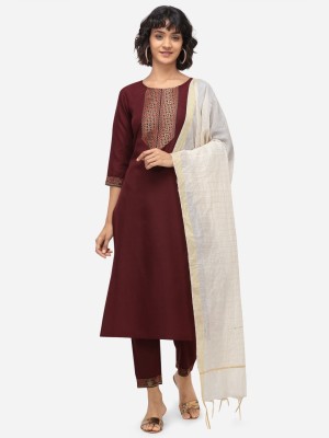 NAINVISH Solid Kurta, Trouser/Pant & Dupatta Set