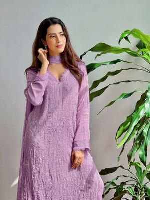 TRIVORA Embroidered Kurta, Trouser/Pant & Dupatta Set