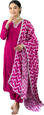 P Creation Solid Kurta, Trouser/Pant & Dupatta Set