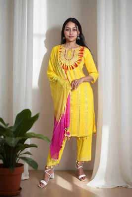 PSAkurti Embroidered Kurta, Trouser/Pant & Dupatta Set