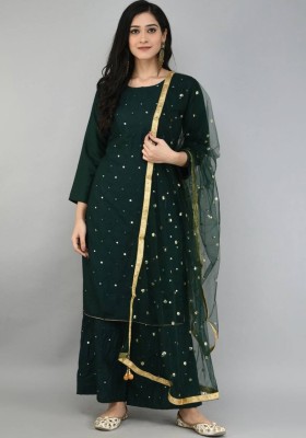 BRESIYER Embellished Kurta, Palazzo & Dupatta Set