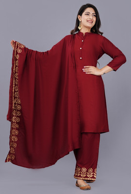 Khavas creations Solid Kurta, Palazzo & Dupatta Set