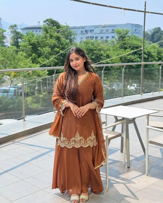 Firewave Embroidered Kurta, Palazzo & Dupatta Set