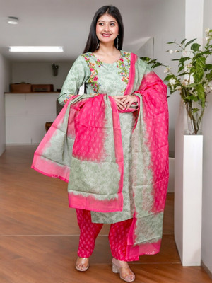 Jevi Prints Floral Print Kurta, Patiala & Dupatta Set