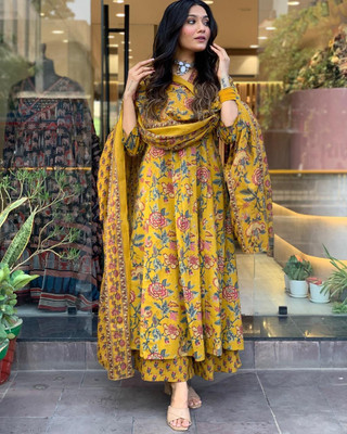 Xyrok Floral Print Anarkali Kurta, Bottom & Dupatta Set