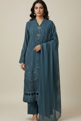 Sylora Embroidered Kurta, Palazzo & Dupatta Set