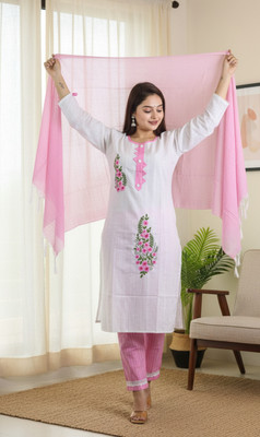 Sunbright Solid, Embroidered Kurta, Trouser/Pant & Dupatta Set