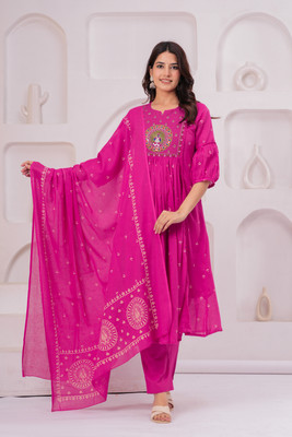 Anjani Trends Embroidered Anarkali Kurta, Bottom & Dupatta Set