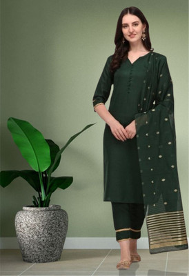 AnAdhTex Self Design Kurta, Palazzo & Dupatta Set