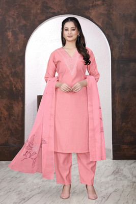 SHIVA CLOTHING Solid, Embroidered Kurta, Salwar & Dupatta Set