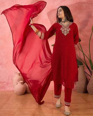 Sangria Embroidered Kurta, Trouser/Pant & Dupatta Set