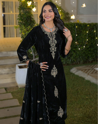 Skylee Embroidered, Embellished Kurta, Trouser/Pant & Dupatta Set