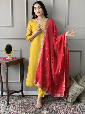 Dhruvil Impex Embroidered Kurta, Trouser/Pant & Dupatta Set
