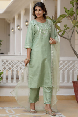 Avnisa Enterprise Embroidered Kurta, Trouser/Pant & Dupatta Set