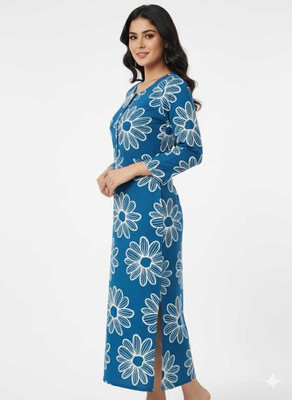 ARATIENTERPRISE Women Floral Print Straight Kurta(Blue)