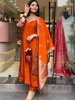 RUNAMORA CREATION Embroidered Anarkali Kurta, Bottom & Dupatta Set