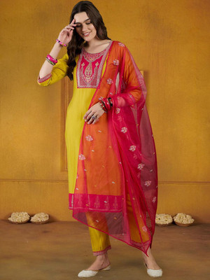 Sangria Embroidered Kurta, Trouser/Pant & Dupatta Set