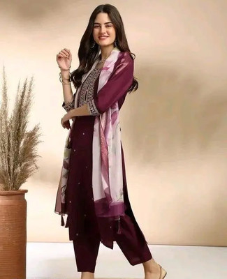 kanjivarni Embroidered Kurta, Trouser/Pant & Dupatta Set