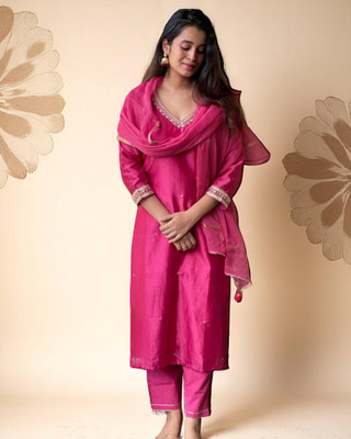 ORRIYA Embroidered Kurta, Trouser/Pant & Dupatta Set