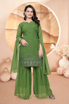 prexacreation Embroidered Kurta, Palazzo & Dupatta Set