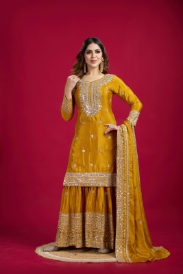 Tasrika Embroidered Kurta, Palazzo & Dupatta Set