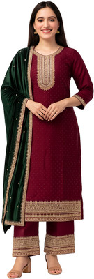 Soura Embroidered Kurta, Palazzo & Dupatta Set