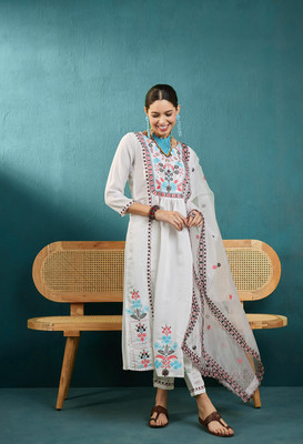 Tasrika Embroidered Kurta, Trouser/Pant & Dupatta Set