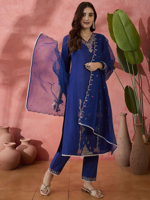 Sangria Embroidered Kurta, Trouser/Pant & Dupatta Set
