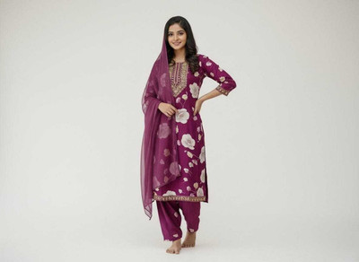 KAKKA JI COLLECTIONS Floral Print Kurta, Trouser/Pant & Dupatta Set