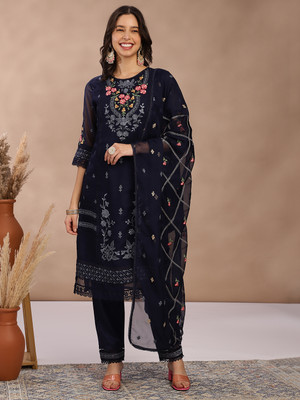 FABMORA Embroidered Kurta, Trouser/Pant & Dupatta Set