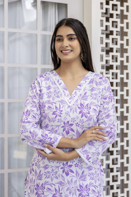 Chafi Collection Women Printed A-line Kurta(White)