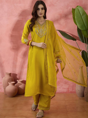 Sangria Embroidered Kurta, Trouser/Pant & Dupatta Set