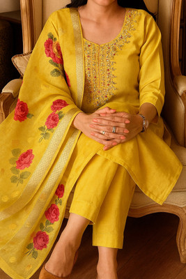 mtb Embroidered Anarkali Kurta, Bottom & Dupatta Set