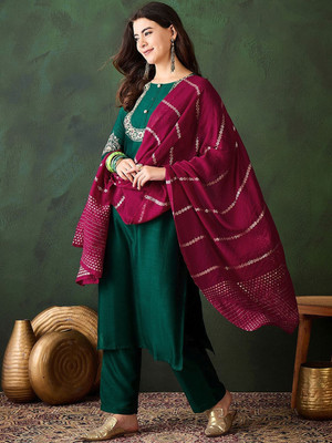Blue Wish Embellished Kurta, Trouser/Pant & Dupatta Set
