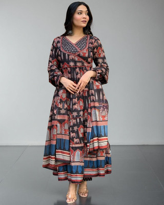 HOUSE OF COMMON Floral Print Anarkali Kurta, Bottom & Dupatta Set